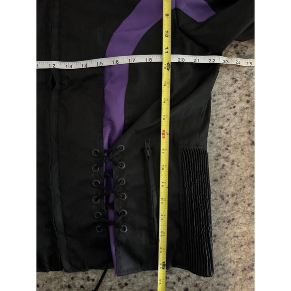 New WOMEN'S BIKER JACKET IK LEATHER BLACK & PURPLE NYLON ZIP-UP SIZE M - Picture 10 of 10
